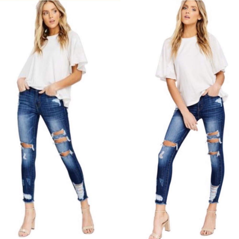 NEW! Kan Can  Mid-Rise Distressed Skinny Jeans - Picture 2 of 8